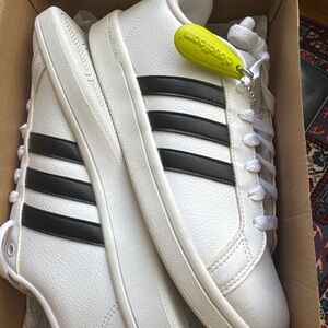 Adidas Women's White Sneakers with Black Stripes